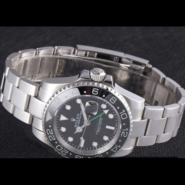 Rolex GMT Stainless Steel Bracelet with Black Enamel Bezel and Black Dial new59661