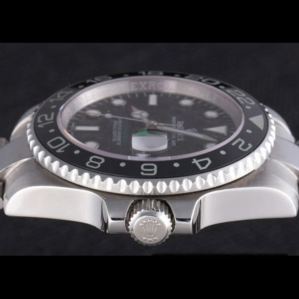 Rolex GMT Stainless Steel Bracelet with Black Enamel Bezel and Black Dial new59661