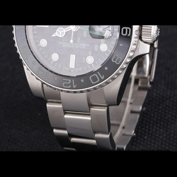 Rolex GMT Stainless Steel Bracelet with Black Enamel Bezel and Black Dial new59661