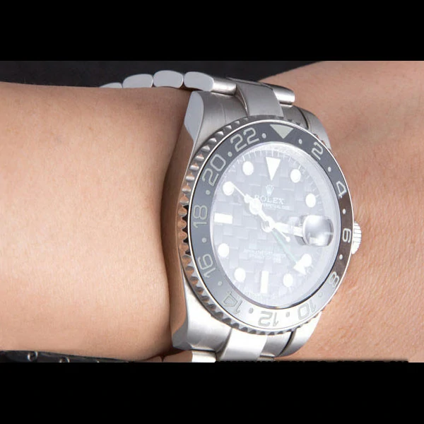 Rolex GMT Stainless Steel Bracelet with Black Enamel Bezel and Black Dial new59661