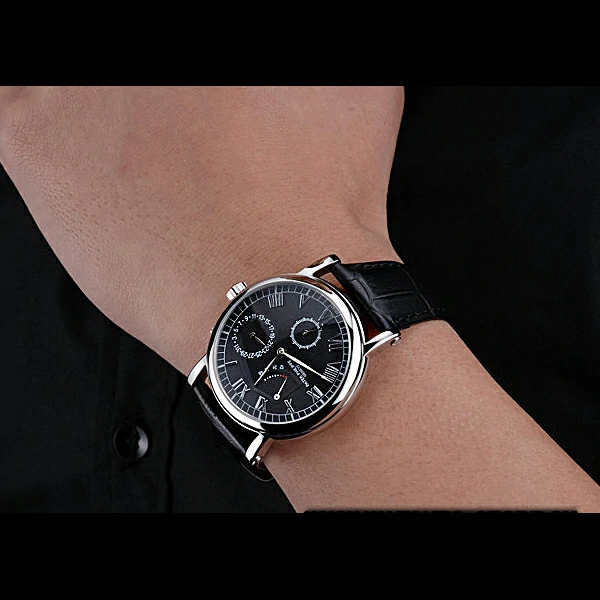 Patek Philippe Geneve Complications Black Dial Stainless Steel Bezel Black Leather Band new60040