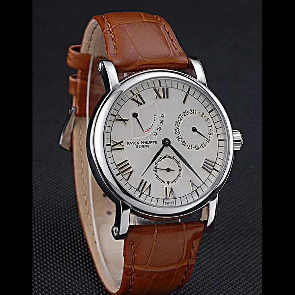 Patek Philippe Geneve Complications White Dial Stainless Steel Brown Leather Band new60041