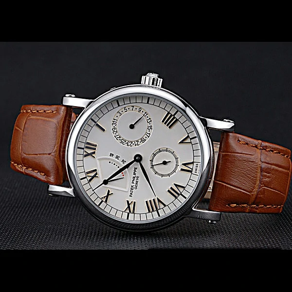 Patek Philippe Geneve Complications White Dial Stainless Steel Brown Leather Band new60041
