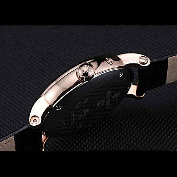 Patek Philippe Geneve Complications Black Dial Rose Gold Bezel Black Leather Band new60042