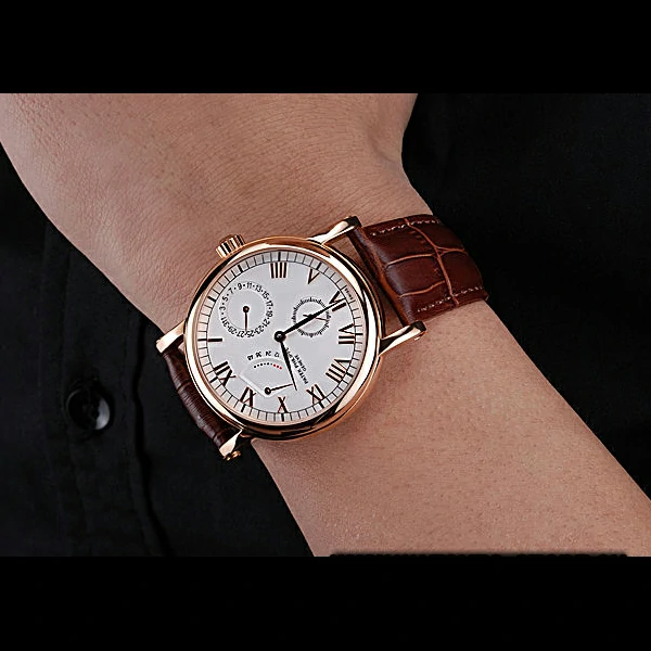 Patek Philippe Geneve Complications White Dial Rose Gold Bezel Brown Leather Band new60043
