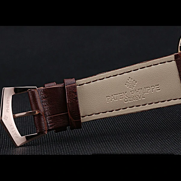 Patek Philippe Geneve Complications White Dial Rose Gold Bezel Brown Leather Band new60043