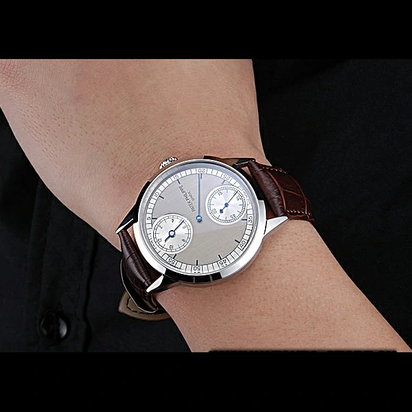 Patek Philippe Geneve Two Dial Gray Dial Stainless Steel Bezel Brown Leather Band new60046