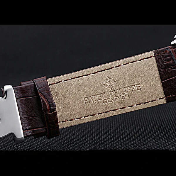 Patek Philippe Geneve Two Dial Gray Dial Stainless Steel Bezel Brown Leather Band new60046