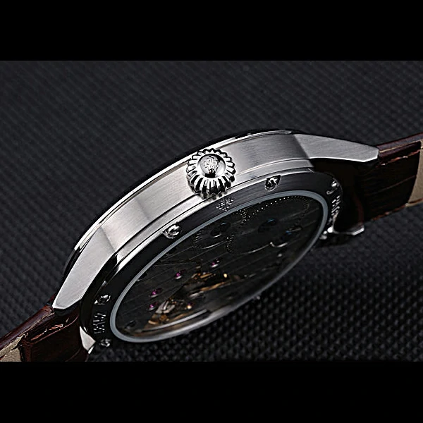 Patek Philippe Geneve Two Dial Gray Dial Stainless Steel Bezel Brown Leather Band new60046