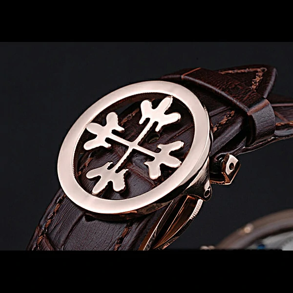 Patek Philippe Geneve Two Dial Rose Dial Rose Gold Bezel Brown Leather Band new60048