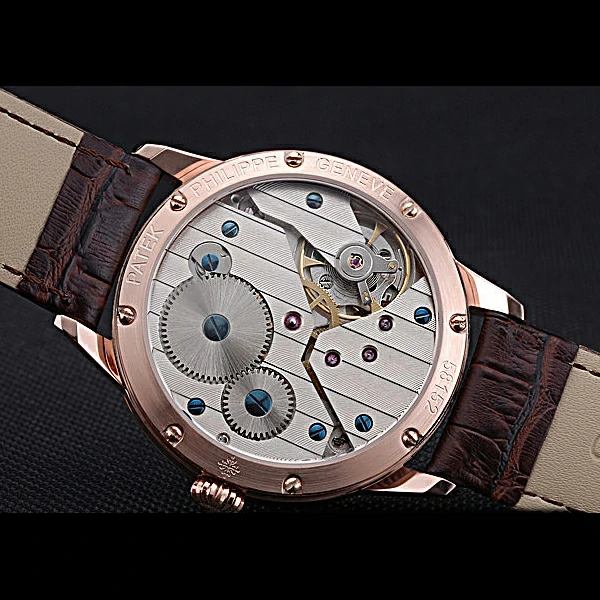 Patek Philippe Geneve Two Dial Rose Dial Rose Gold Bezel Brown Leather Band new60048