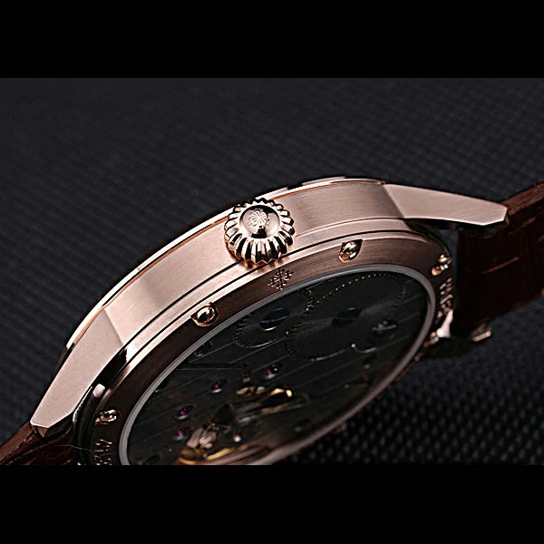 Patek Philippe Geneve Two Dial Rose Dial Rose Gold Bezel Brown Leather Band new60048