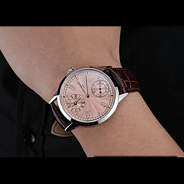 Patek Philippe Geneve Two Dial Rose Dial Stainless Steel Brown Leather Band new60049