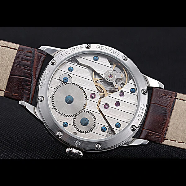 Patek Philippe Geneve Two Dial Rose Dial Stainless Steel Brown Leather Band new60049