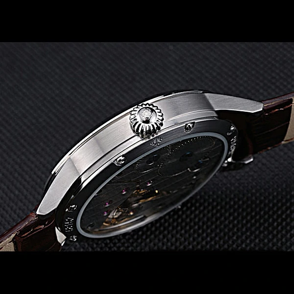 Patek Philippe Geneve Two Dial Rose Dial Stainless Steel Brown Leather Band new60049