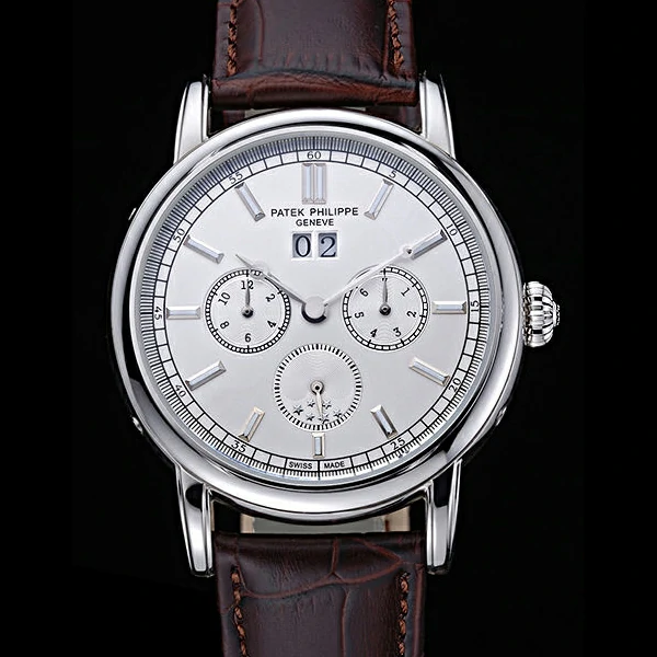 Patek Philippe Geneve Grand Complications White Dial Stainless Steel Bezel Brown Leather Band new60050