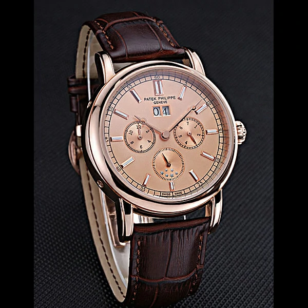 Patek Philippe Geneve Grand Complications Rose Dial Rose Gold Bezel Brown Leather Band new60051