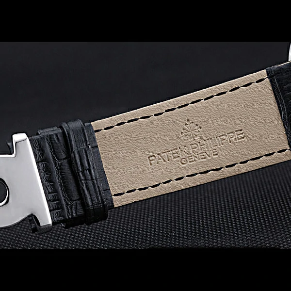 Patek Philippe Geneve Grand Complications Black Dial Stainless Steel Bezel Black Leather Band new60052