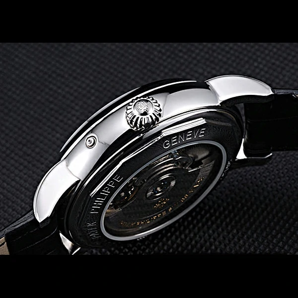 Patek Philippe Geneve Grand Complications Black Dial Stainless Steel Bezel Black Leather Band new60052