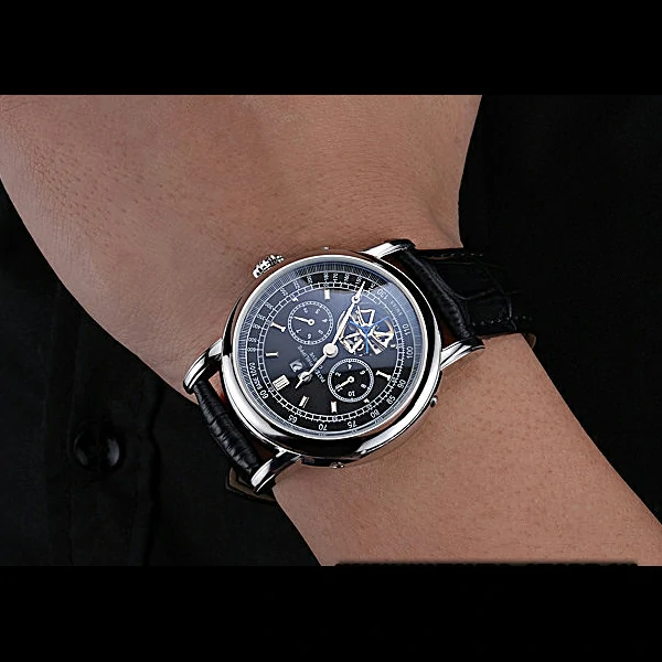 Patek Philippe Geneve Grand Complications Black Dial Stainless Steel Bezel Black Leather Band new60052