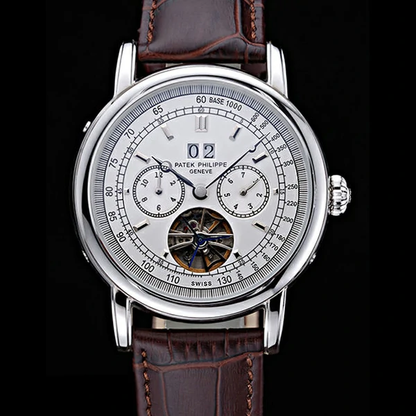 Patek Philippe Geneve Grand Complications White Dial Tourbillon Stainless Steel Bezel Brown new60053