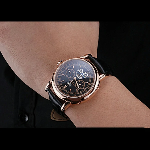 Patek Philippe Geneve Grand Complications Black Dial Tourbillon Rose Gold Bezel Black Band new60055