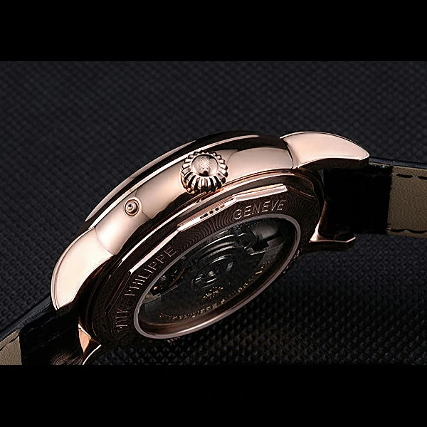 Patek Philippe Geneve Grand Complications Black Dial Tourbillon Rose Gold Bezel Black Band new60055