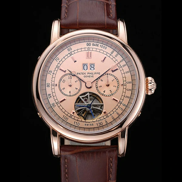 Patek Philippe Geneve Grand Complications Rose Dial Tourbillon Brown Leather Band new60056