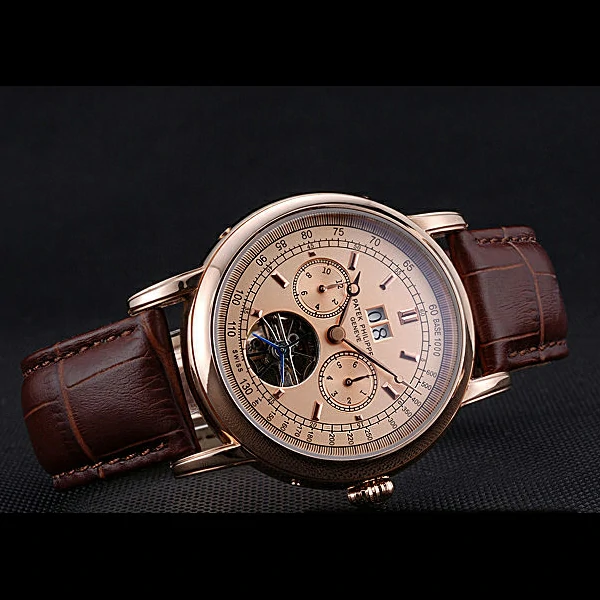 Patek Philippe Geneve Grand Complications Rose Dial Tourbillon Brown Leather Band new60056