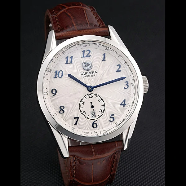 Tag Heuer Carerra Calibre 6 White Dial Stainless Steel Bezel Brown Leather Band new60057