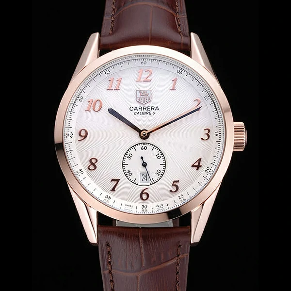 Tag Heuer Carerra Calibre 6 White Dial Red Numbers Brown Leather Band new60059