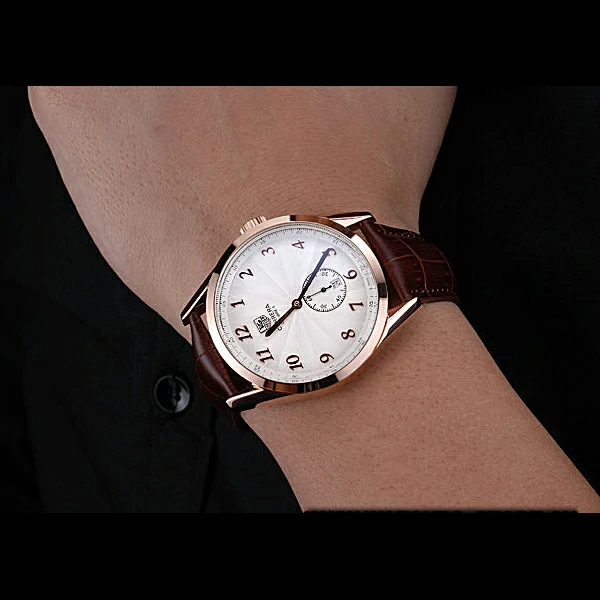 Tag Heuer Carerra Calibre 6 White Dial Red Numbers Brown Leather Band new60059