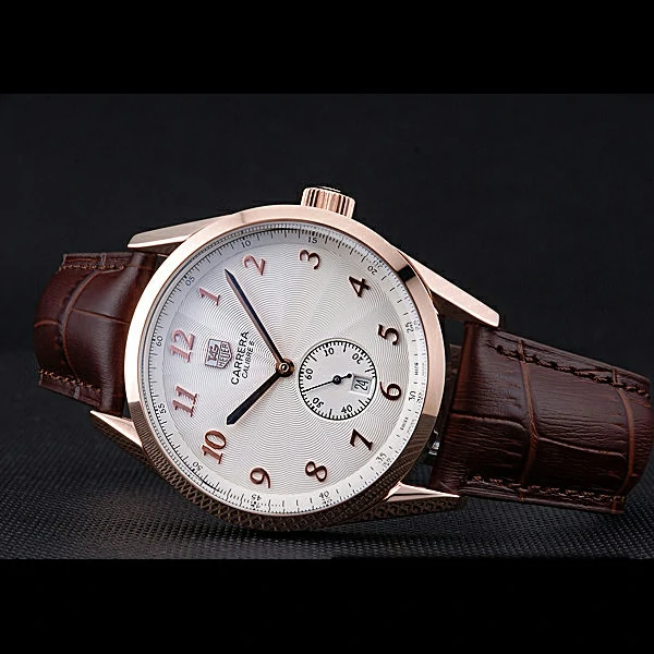 Tag Heuer Carerra Calibre 6 White Dial Red Numbers Brown Leather Band new60059