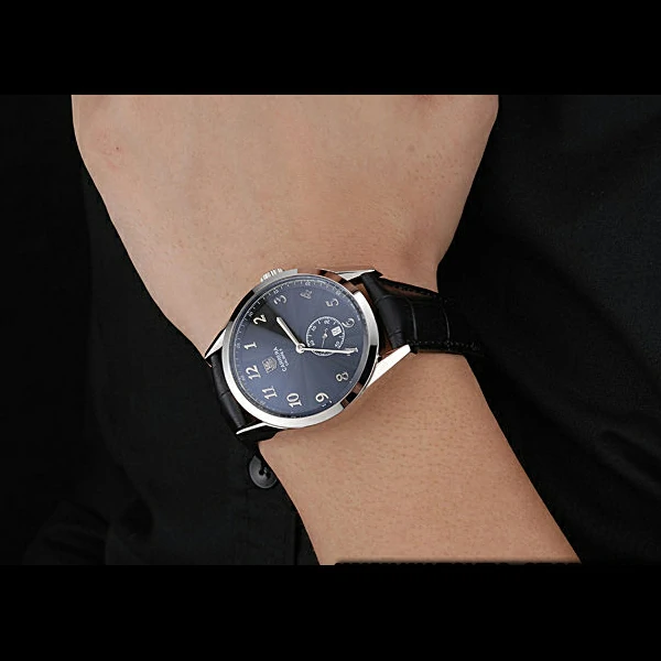 Tag Heuer Carerra Calibre 6 Black Dial Stainless Steel Bezel Black Leather Band new60060