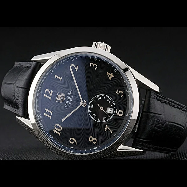 Tag Heuer Carerra Calibre 6 Black Dial Stainless Steel Bezel Black Leather Band new60060