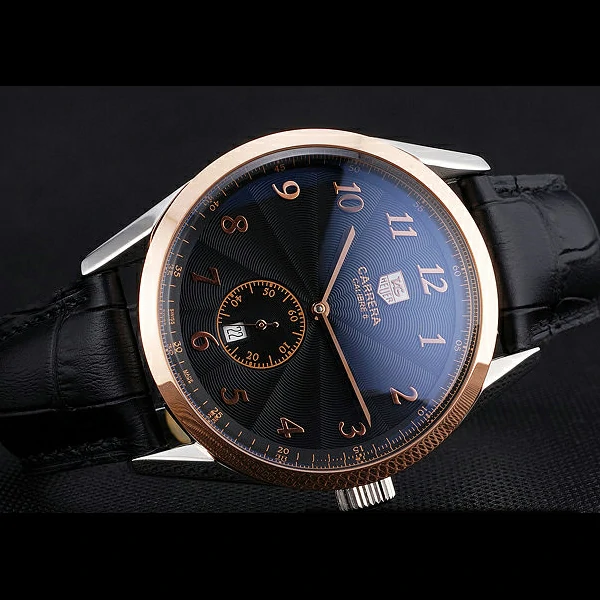Tag Heuer Carerra Calibre 6 Black Dial Rose Gold Black Leather Band new60061