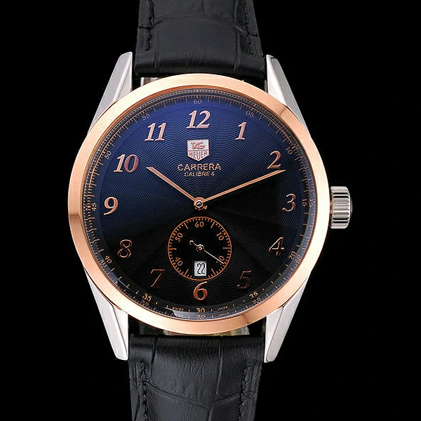 Tag Heuer Carerra Calibre 6 Black Dial Rose Gold Black Leather Band new60061
