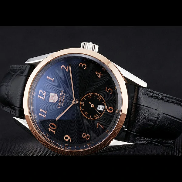 Tag Heuer Carerra Calibre 6 Black Dial Rose Gold Black Leather Band new60061