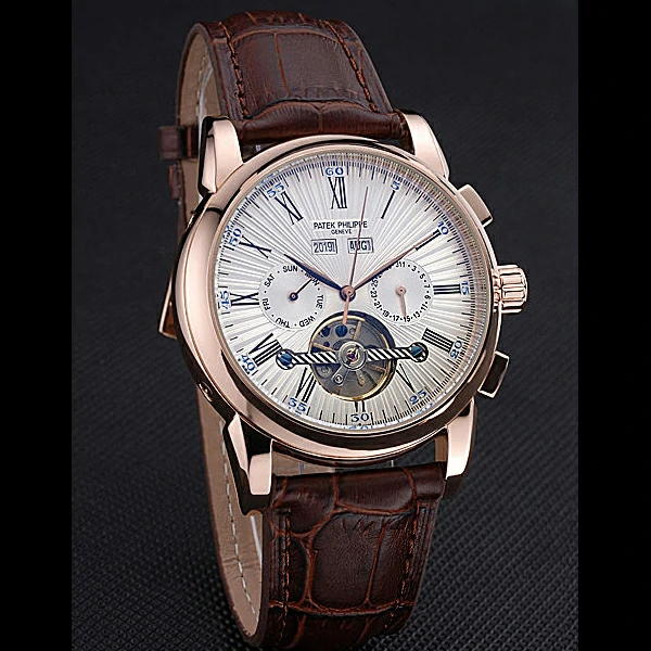Patek Philippe Grand Complications Gold Case White Dial Roman Numerals Brown Leather Bracelet new60149