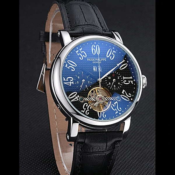 Patek Philippe Grand Complications Stainless Steel Case Black Dial Roman Numerals Black Leather new60152