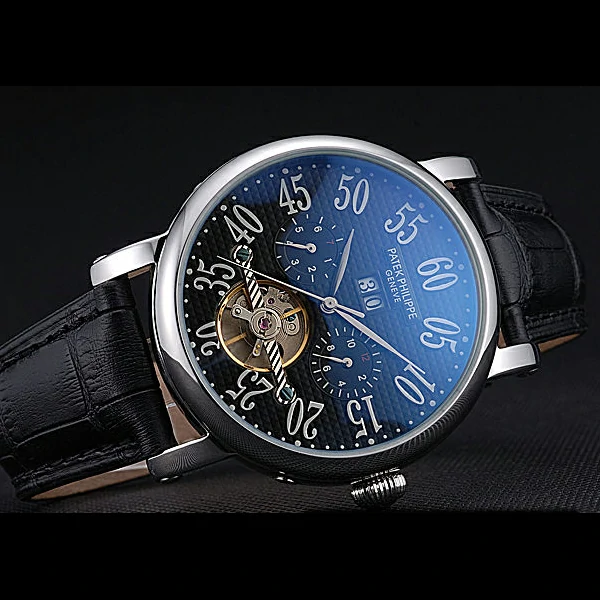 Patek Philippe Grand Complications Stainless Steel Case Black Dial Roman Numerals Black Leather new60152