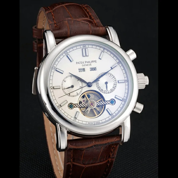 Patek Philippe Grand Complications Stainless Steel Case White Dial Brown Leather Bracelet new60156