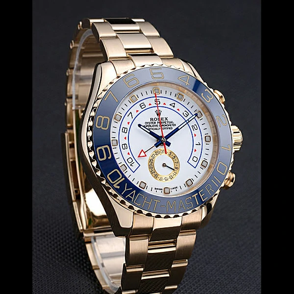 Rolex Yachtmaster II White Dial Blue Bezel Gold Bracelet new60167