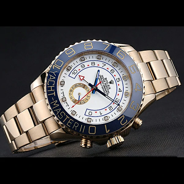 Rolex Yachtmaster II White Dial Blue Bezel Gold Bracelet new60167