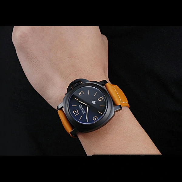 Panerai Luminor Ion Plated Stainless Steel Bezel Orange Leather Bracelet new60205