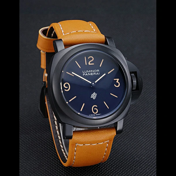 Panerai Luminor Ion Plated Stainless Steel Bezel Orange Leather Bracelet new60205