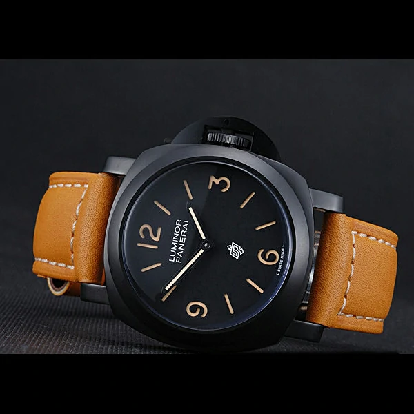 Panerai Luminor Ion Plated Stainless Steel Bezel Orange Leather Bracelet new60205