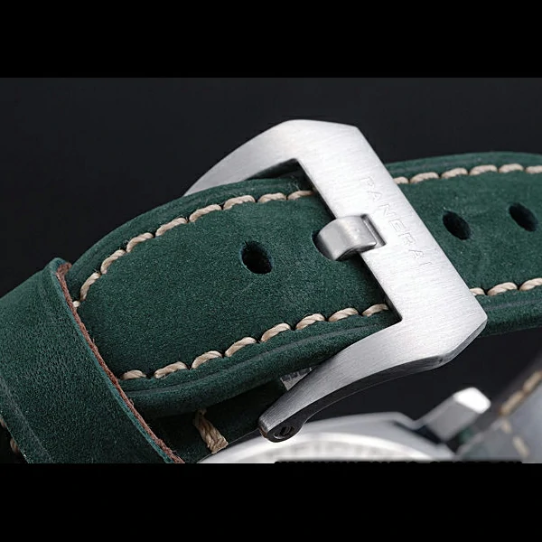 Panerai Luminor Marina Polished Stainless Steel Bezel Green Leather Bracelet new60206