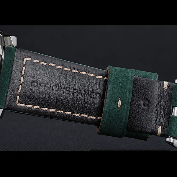 Panerai Luminor Marina Polished Stainless Steel Bezel Green Leather Bracelet new60206