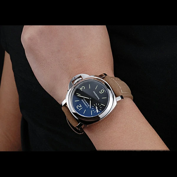 Panerai Luminor Marina Stainless Steel Bezel Khaki Leather Bracelet new60207